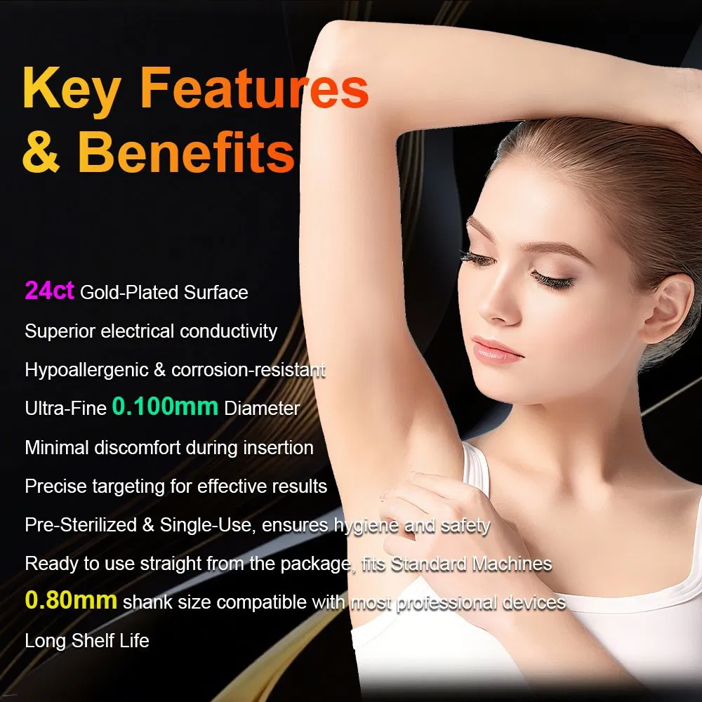 Portable Gold Electric Needle Epilation Body Face Permanently Blend Electrolysis 100 Tips Needle Epilator Hair Removal