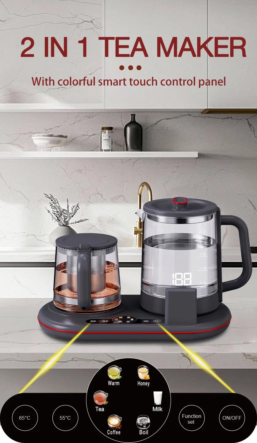 Home Appliances & Hotel 1.7+1.1L Double Kettle Glass Electric Hot Water Kettle Boiled Water Kettle with Boli Dry Protection