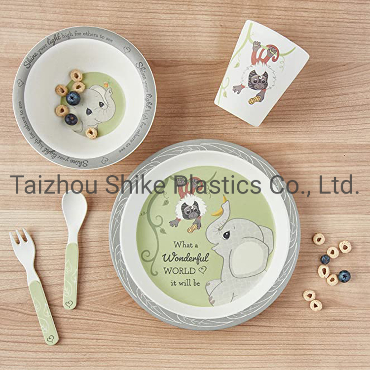Wholesale BPA Free Food Grade Eco-Friendly Bamboo Fiber Kids Plate Bowl Cup Dinnerware Set
