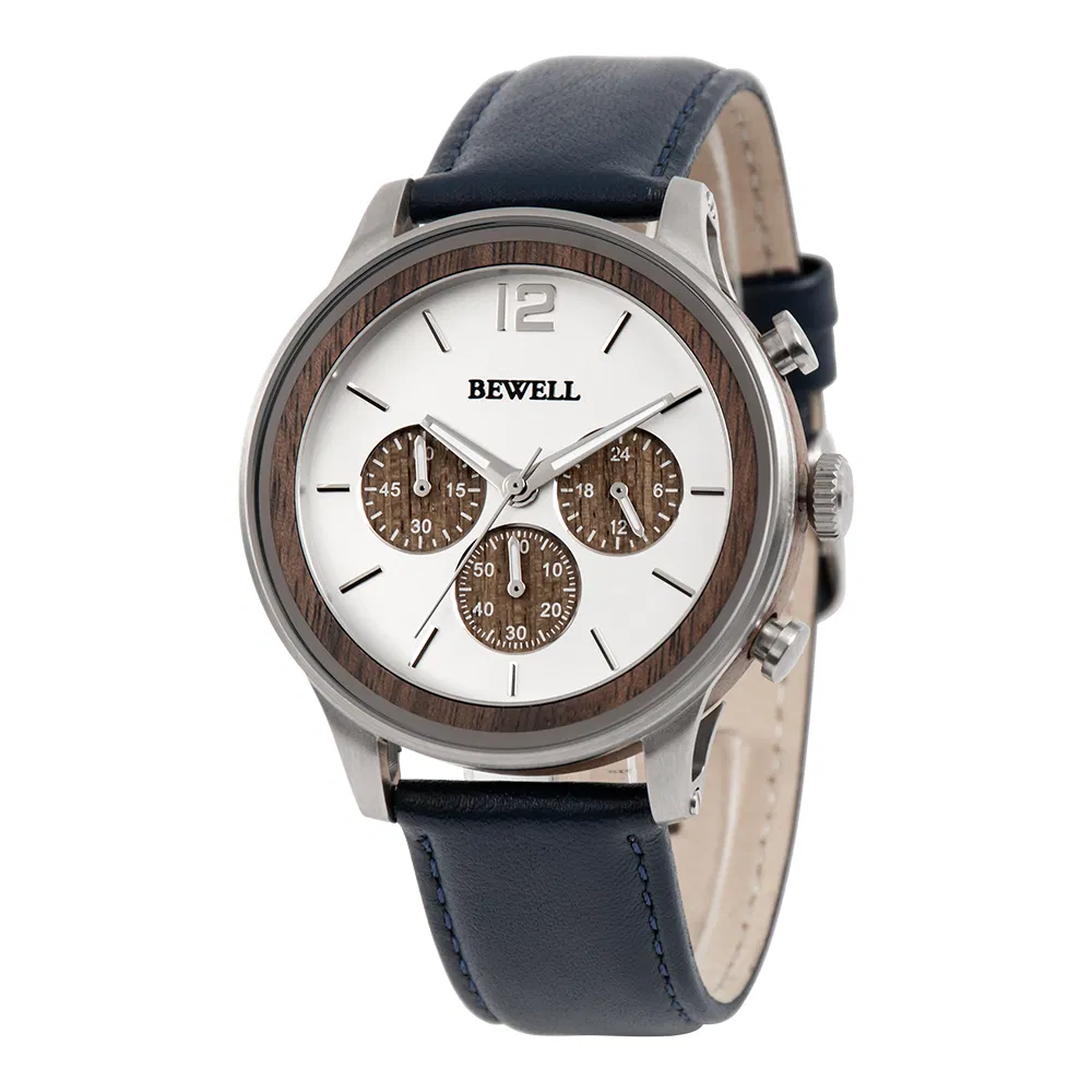 Bewell Fashion Stainless Steel with Wood Genuine Strap 3 Colors Men Quartz Wrist Watch
