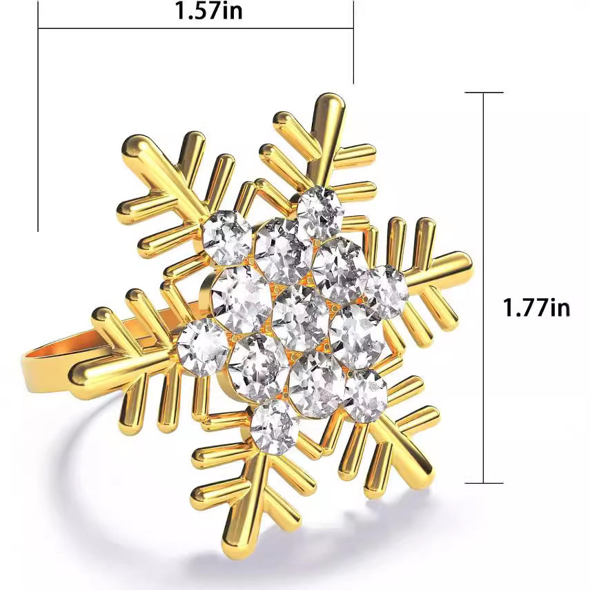 Christmas Snowflake Diamond Napkin Rings Gold Napkin Buckle Table Decorations