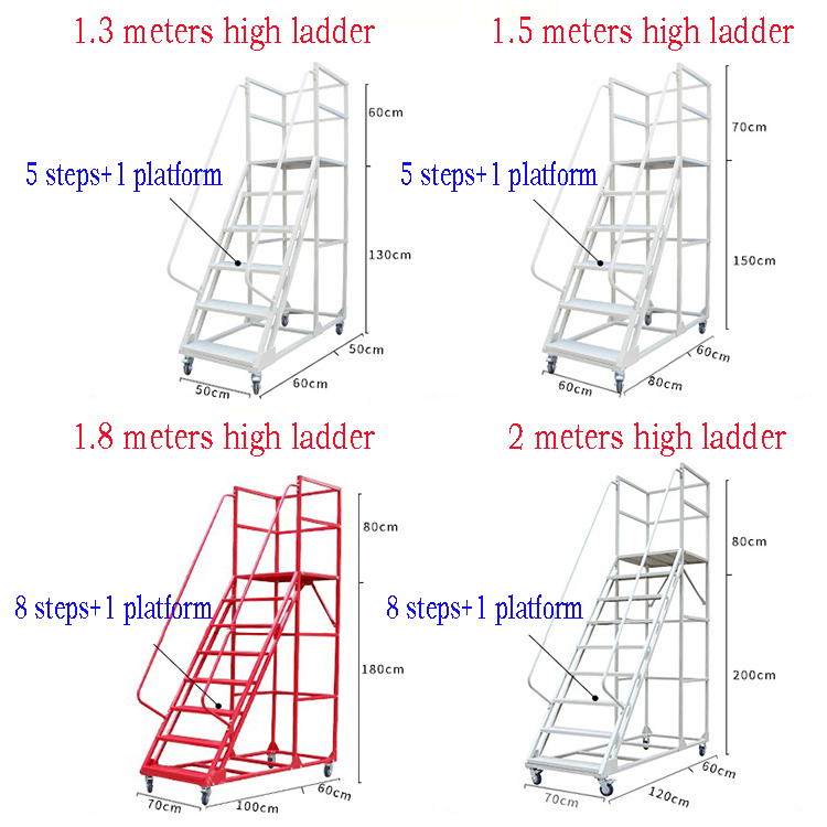 Supermarket Tally and Access Ladder Warehouse Industrial Mobile Platform Ladder with Wheels
