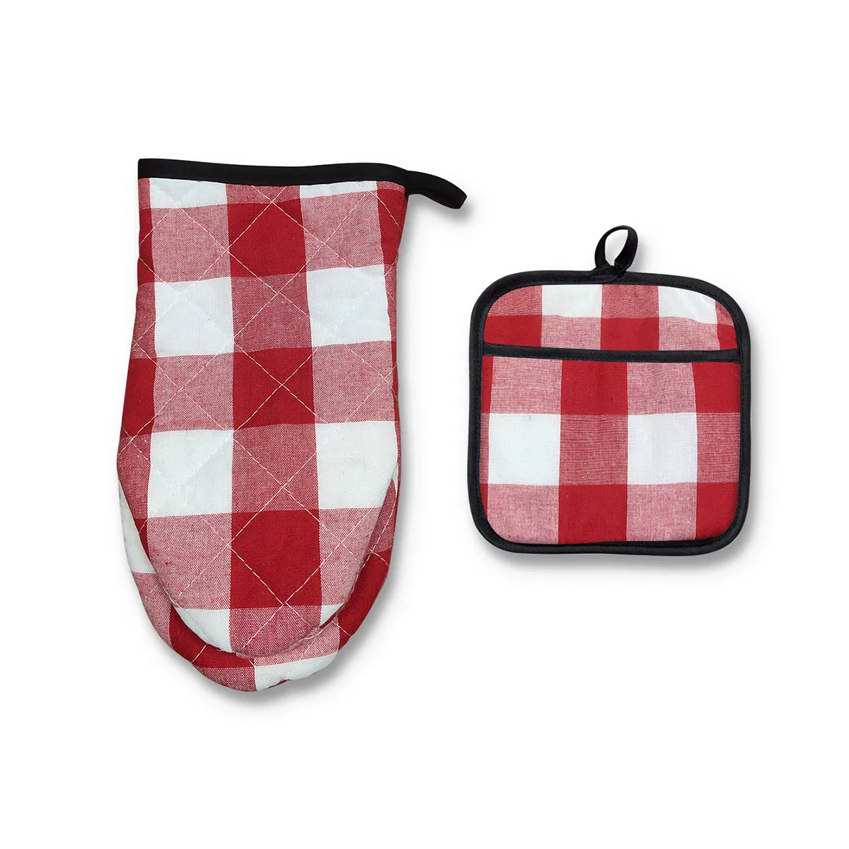 Checkered Red, White and Black Microwave Glove Pads, a Universal Heat Insulation Glove Set for Both Left and Right Hands