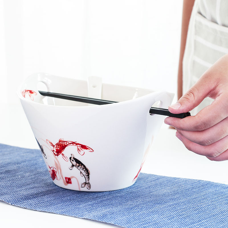 Large Noodle Ramen Bowl with Chopsticks Rest/Porcelain Noodle Bowl Set