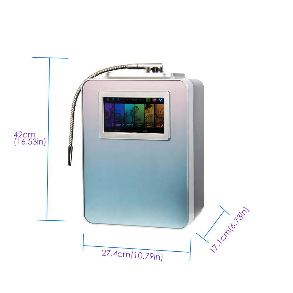 High Quality 8 Plates pH 2.8~11 Alkaline Water Ionizer with Colourful Screen