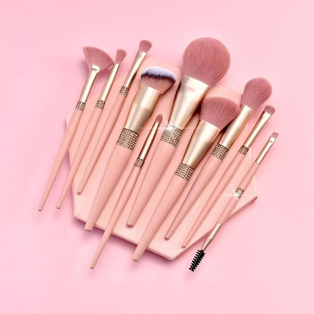 Nude Pink Makeup Brush Set 9PCS with Holder /Bag Accept Private Label