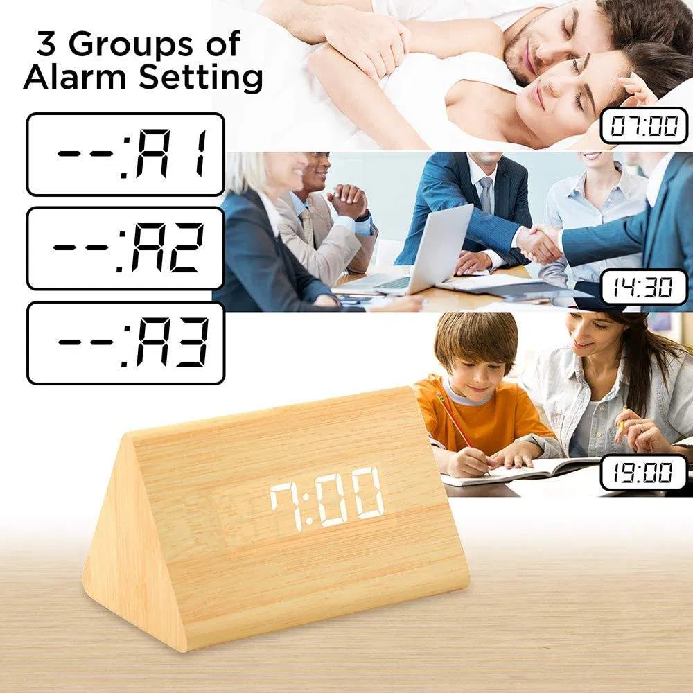 Custom Simple Design Desk Table Wood Digital LED Clock