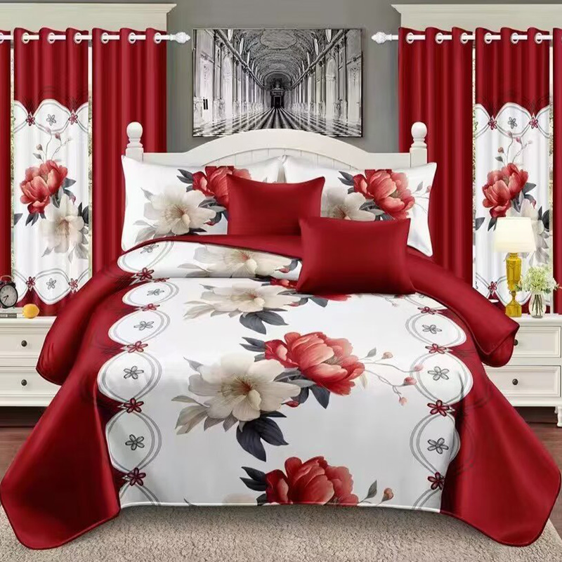 High Class Red Rose Printed Pillowcases Bed Sheet Light-Industry-Daily-Use Pillow Shams Quilted Bedcover Coverlets Microfiber Comforter Cover Bedspread Set
