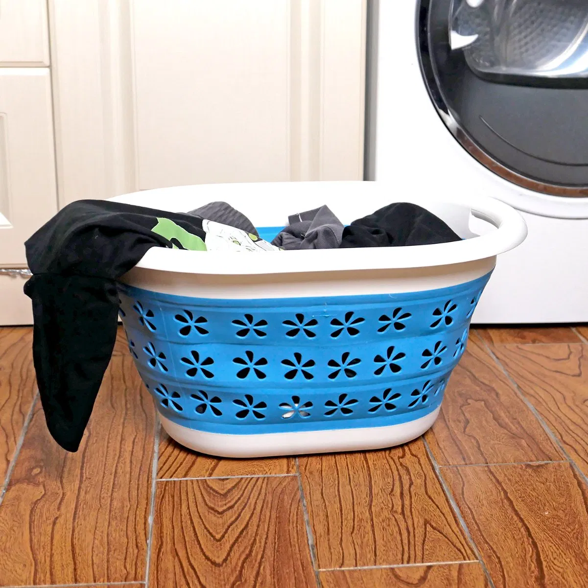 Blue Collapsible Plastic Laundry Basket Silicone, Space Saving Storage Container Toys Organizer
