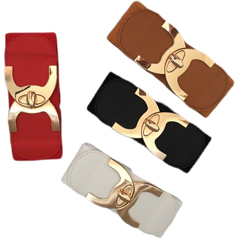 Пояс женский эластичный полиуретан тонкий с пряжкой черно-белый