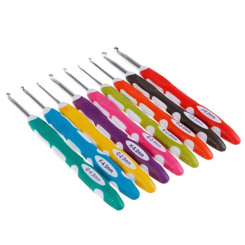 TPR Two-Color Handle Aluminum Crochet 9PCS/Set Handle Crochet Yarn Needles