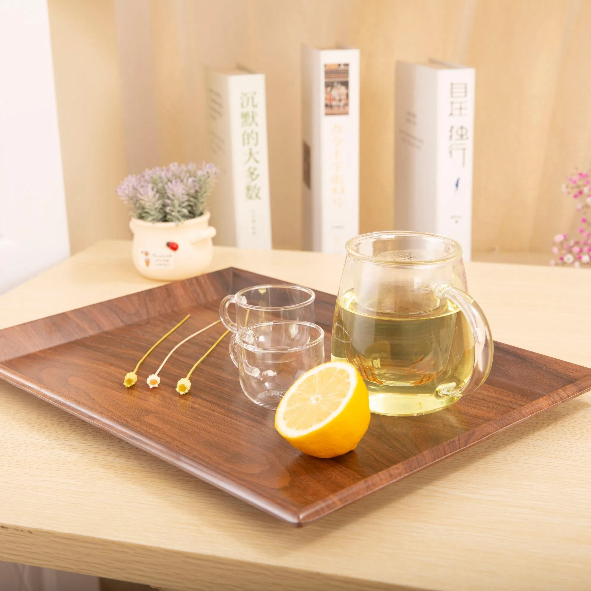 100% Melamine Tray Lmitation Wood Grain Large Tray, Durable Tableware Set