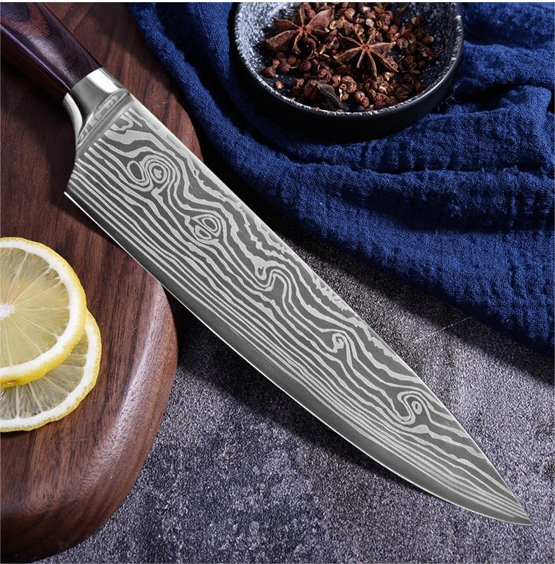 Damascus Stainless Steel Laser Pattern Kitchen Chef 8 Inch Knife