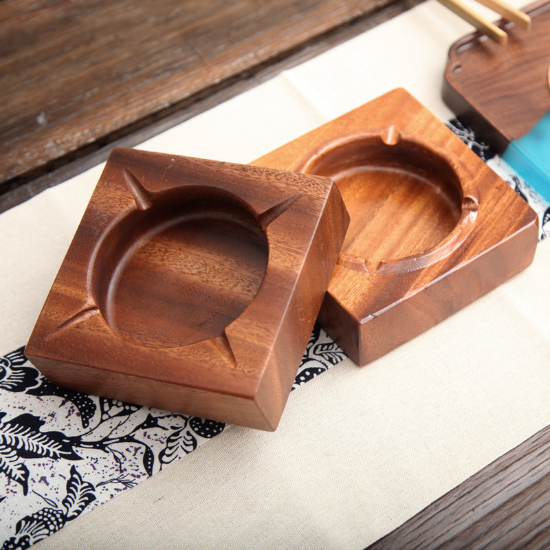 Creative Personality Walnut Wood Solid Cigar Ashtray 5inch Engraved Cigar Accessories Ashtray