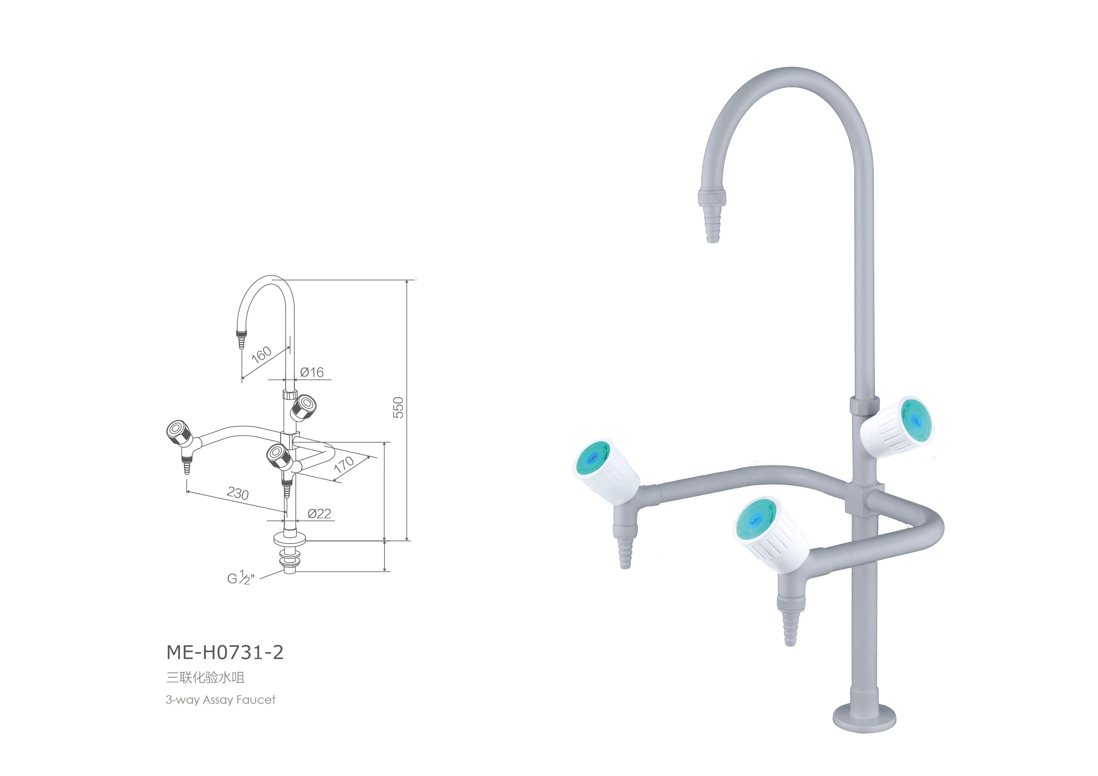 Laboratory Bench-Mounted 3-Way Hot and Cold Water Faucet