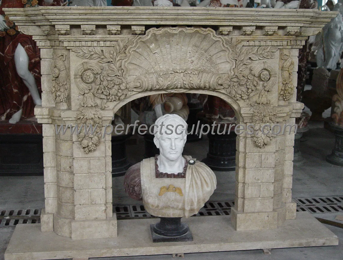 Камин электрический из египетского известняка с резьбой