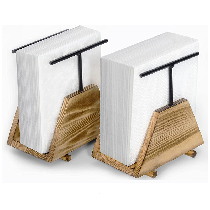 Natural and Durable Wooden Napkin Holder with Metal Rod Tissue Organizer Rack