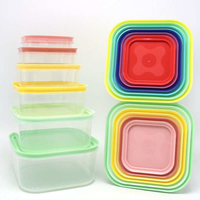 Square Rainbow 8-Piece Plastic Food Storage Container Set Refrigerator Organizer Salad Bowl Microwave-Safe Lunch Box