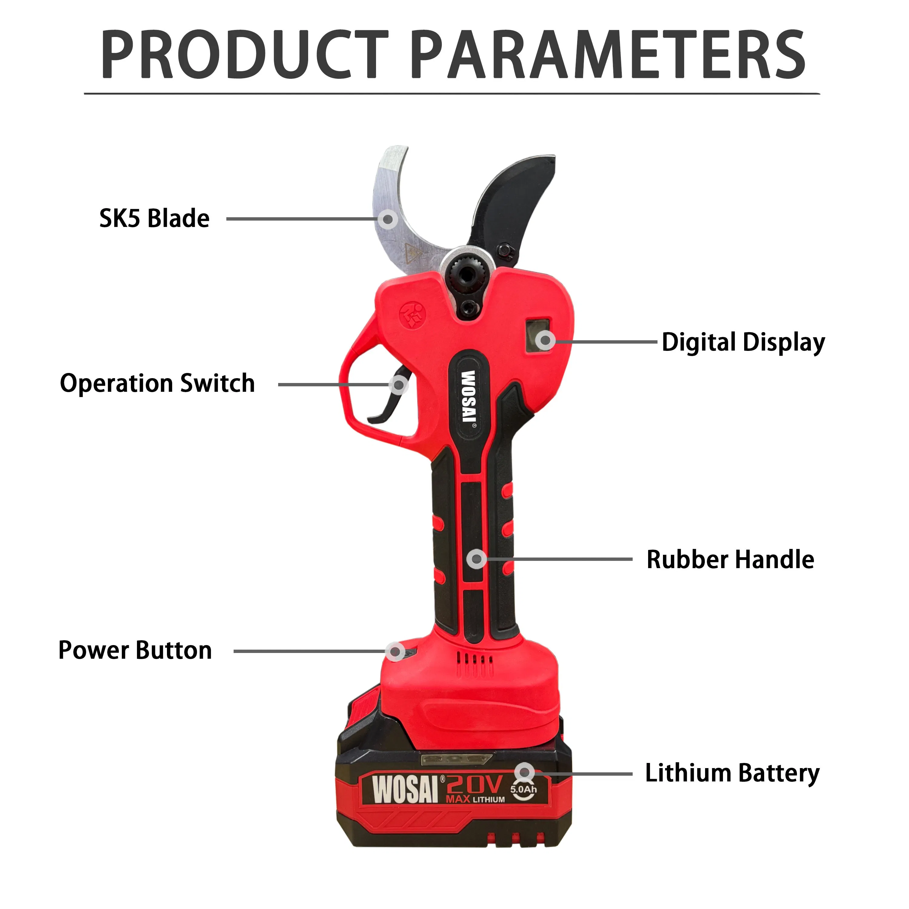 Аккумуляторные электроножницы Wosai 20V для обрезки веток