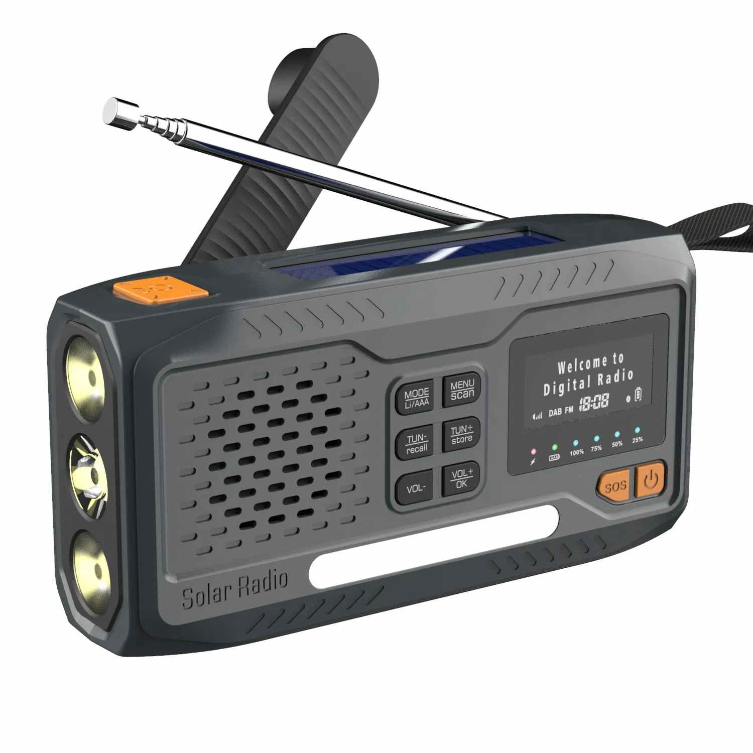 Wr-6b Outdoor DAB FM Radio with Power Bank Solar Powered Hand Crank Emergency