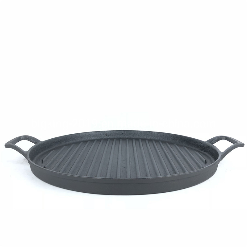 Round Cast Iron Griddle Can for Gas Stove Cooking BBQ
