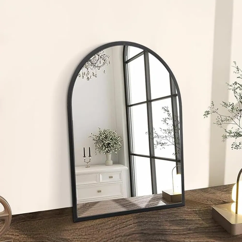 Elegant Black Arched Wall Mirror with Aluminum Frame