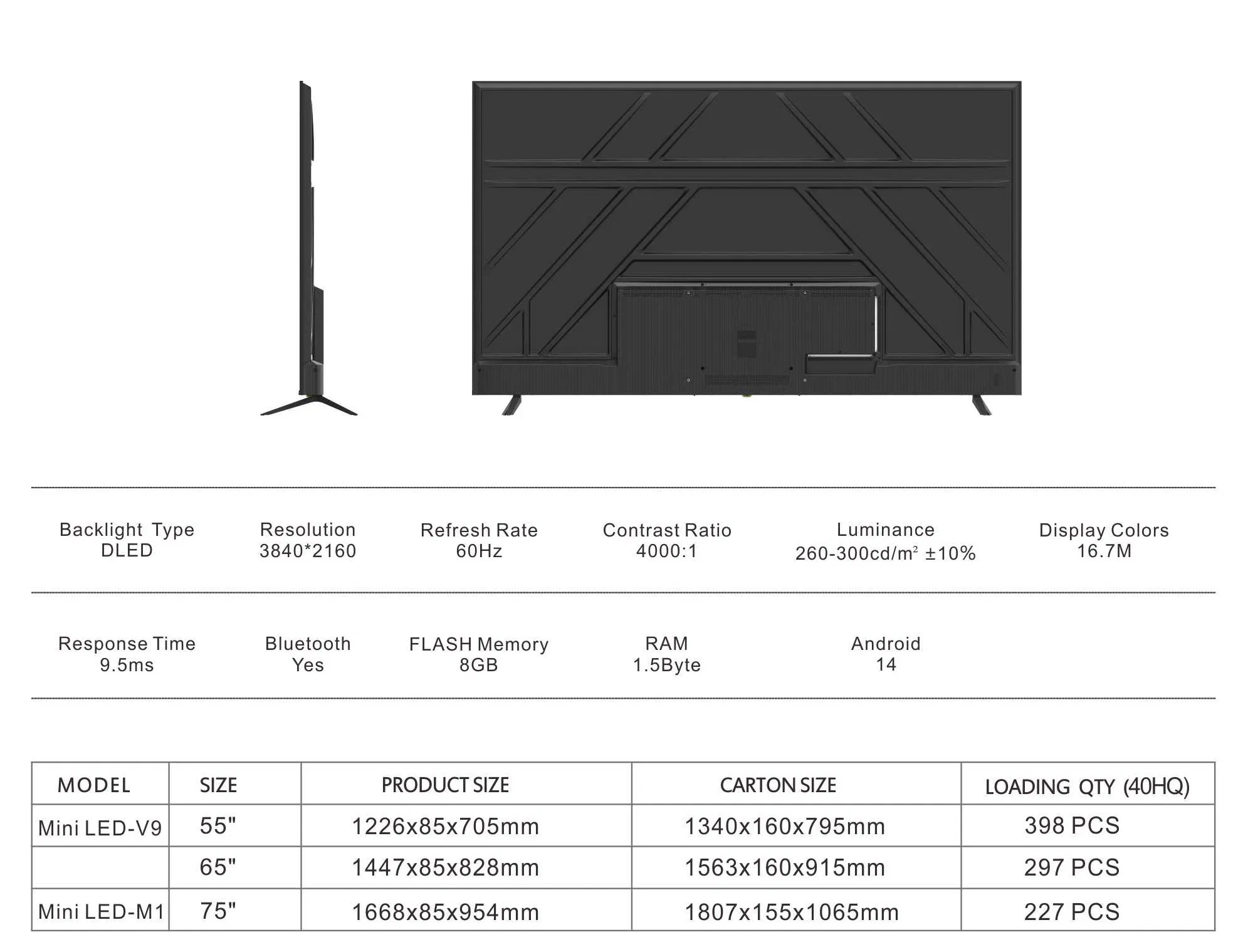 Mini LED TV 55 65 75 85 Inch LCD LED TV Google TV