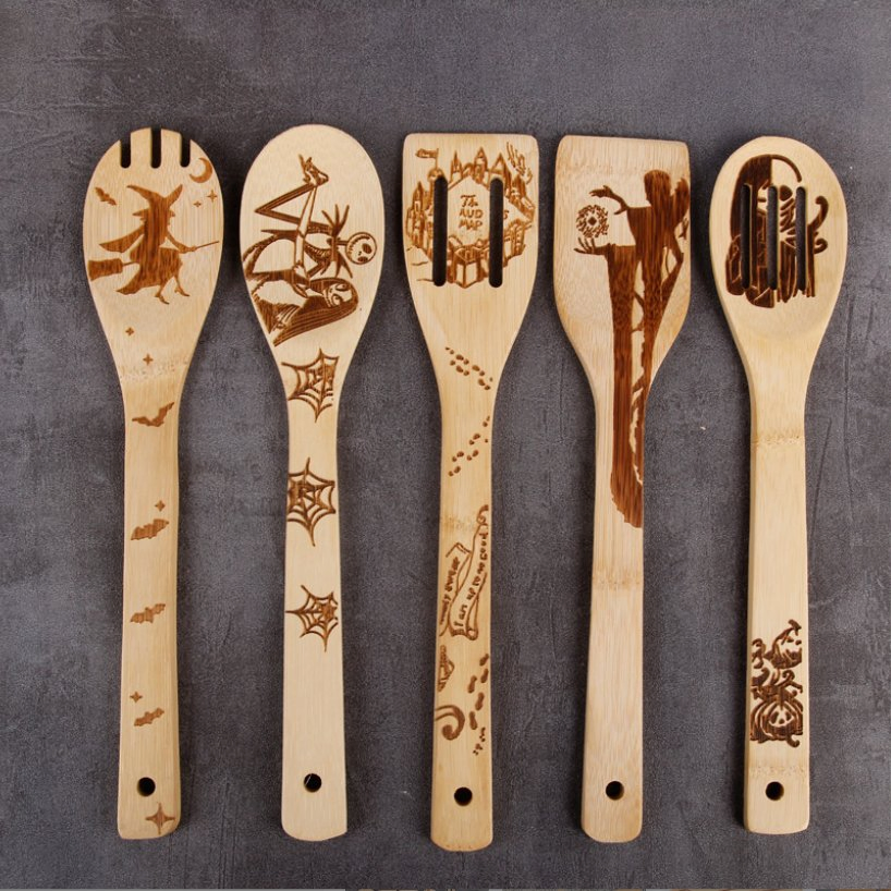 Bamboo Halloween Kitchen Utensils Set