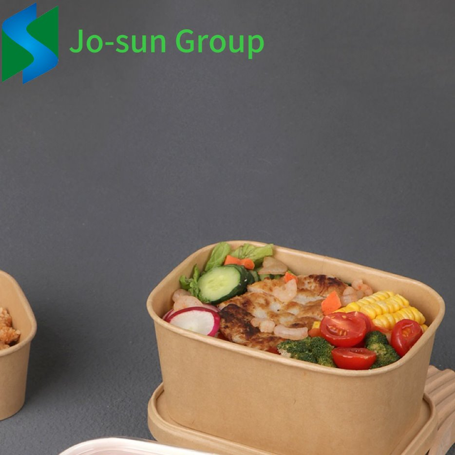 Jo-Sun New Design Disposable Rectangular Kraft Paper Bowl with Paper Lid Salad Bowl