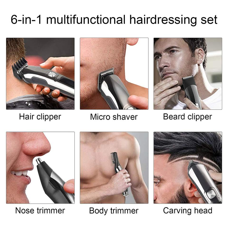 Waterproof Cordless Hair and Beard Trimmer Set with Rechargeable Battery