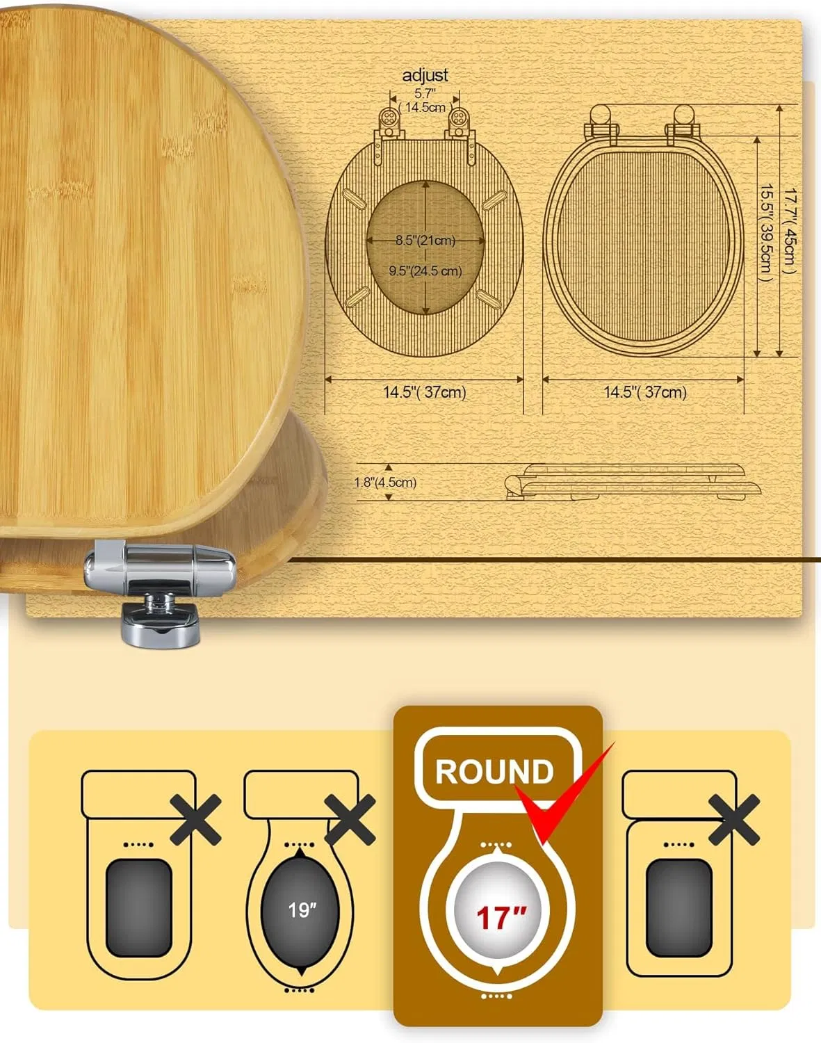 Bamboo Made Homestay Guest Room Bathroom 17 Inch Toilet with Bamboo Lid