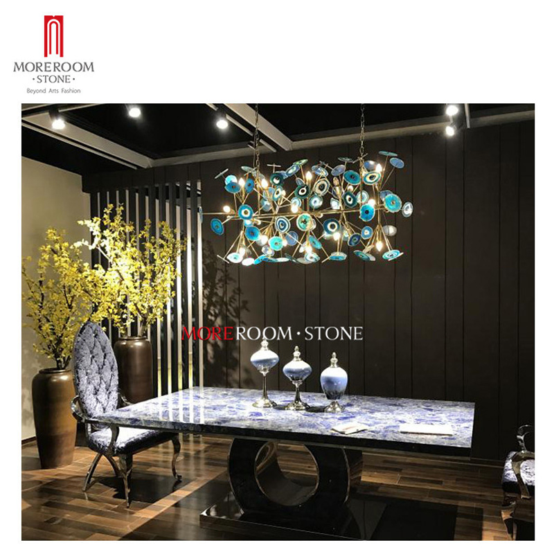 Luxury Dubai Living Room Furniture Semi Precious Stone Azul Bahina Blue Granite Table Top