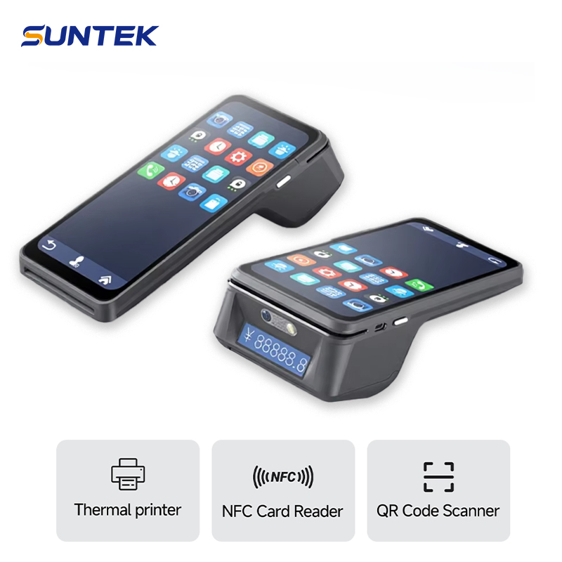 Handheld 4G NFC Gms Android 15 Mobile POS Terminal System Suntek Machine with Printer Qr Code Scanner for Sale Cash Register