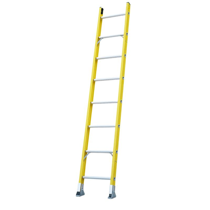 14FT Industrial One Section Fiberglass D-Rung Straight Step Ladder with Adjustable Shoes
