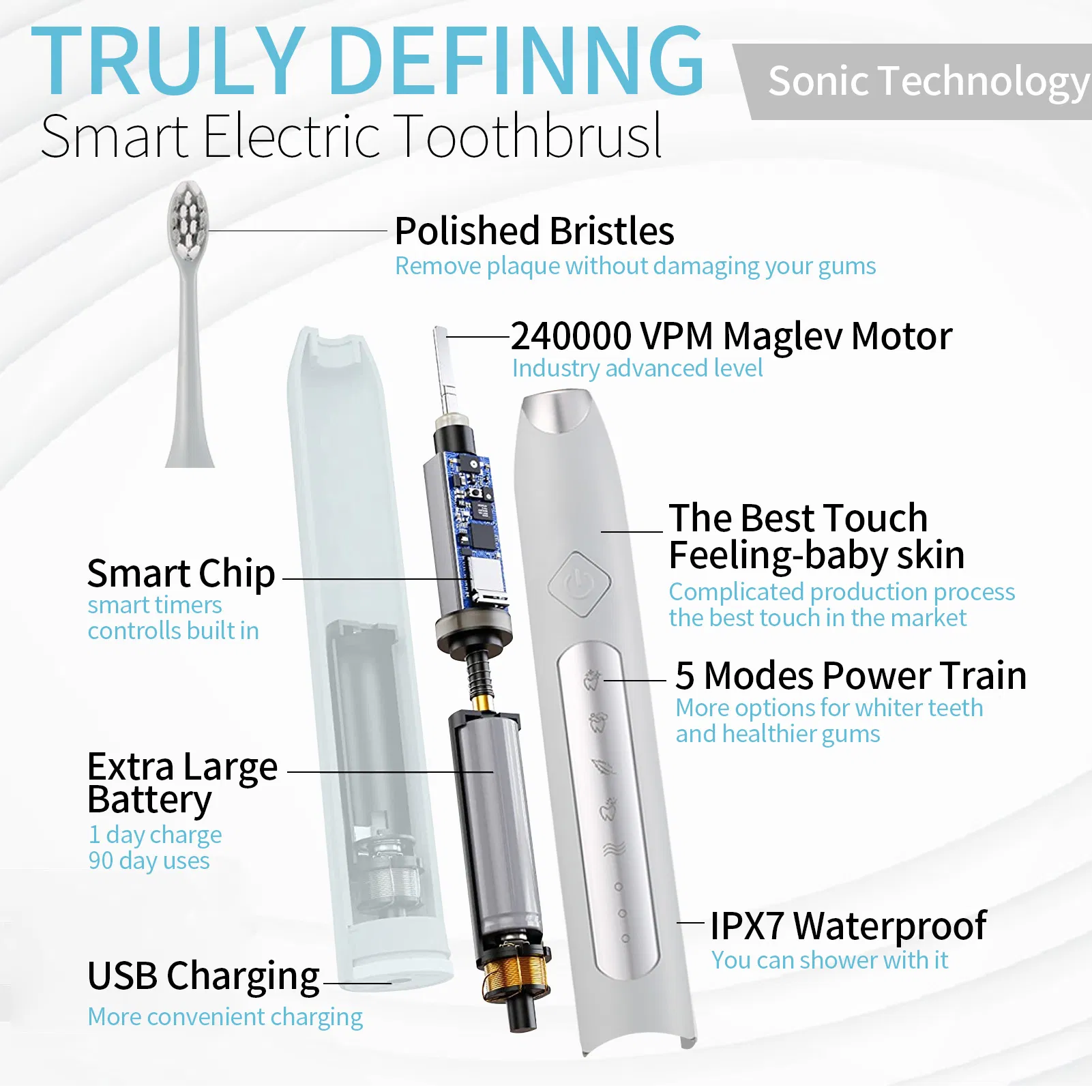 FDA Small Bulk Battery Power Rechargeable Intelligent Electric Toothbrush