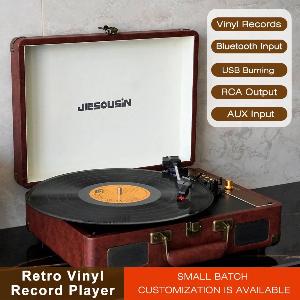 Tr103 Leather Portable Suitcase Style Gramophone HiFi Sound Quality Turntable Phonograph Vinyl Record Player with USB Playing and Burning