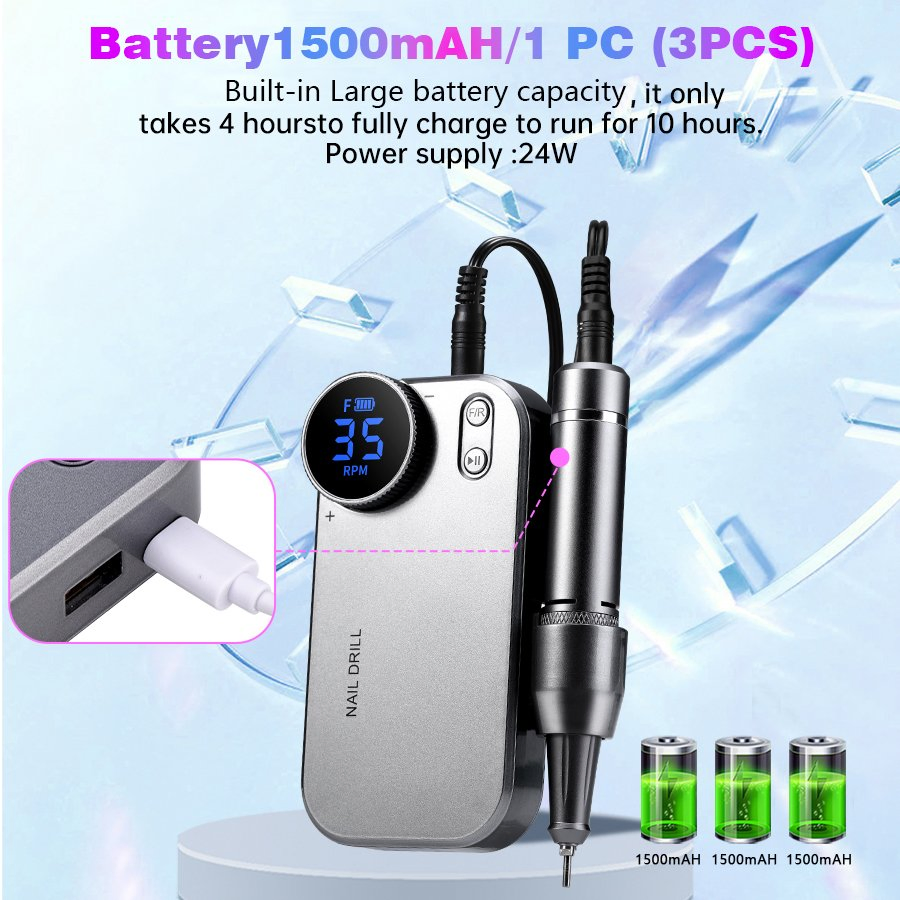 Duofu Popularity High Speed 35000 Rpm Wireless 2in1 Nail Drill for Travel