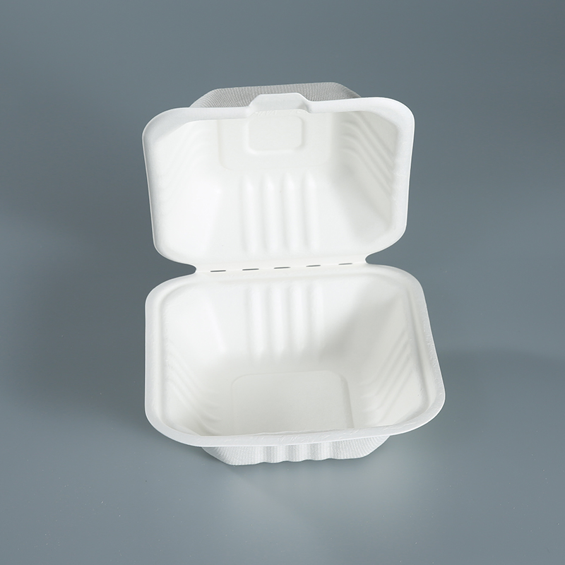 Take Away Disposable Sugarcane Bagasse Pulp Biodegradable 6'' Hamburger Clamshell Food Packaging