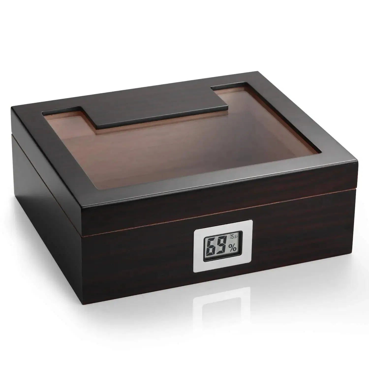Handmade Black Glass Top Cigar Humidor for 30-50 Counts