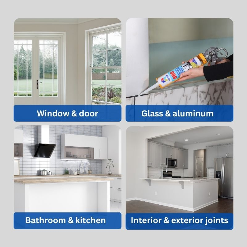 680 Construction Silicone Sealant - Strong Adhesion Weatherproof for Concrete, Metal, Glass & Window Installations