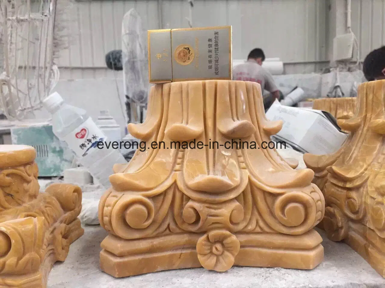 Hand Carved Antique Marble Roman Column Base. Stone Pedestal Pillar Base