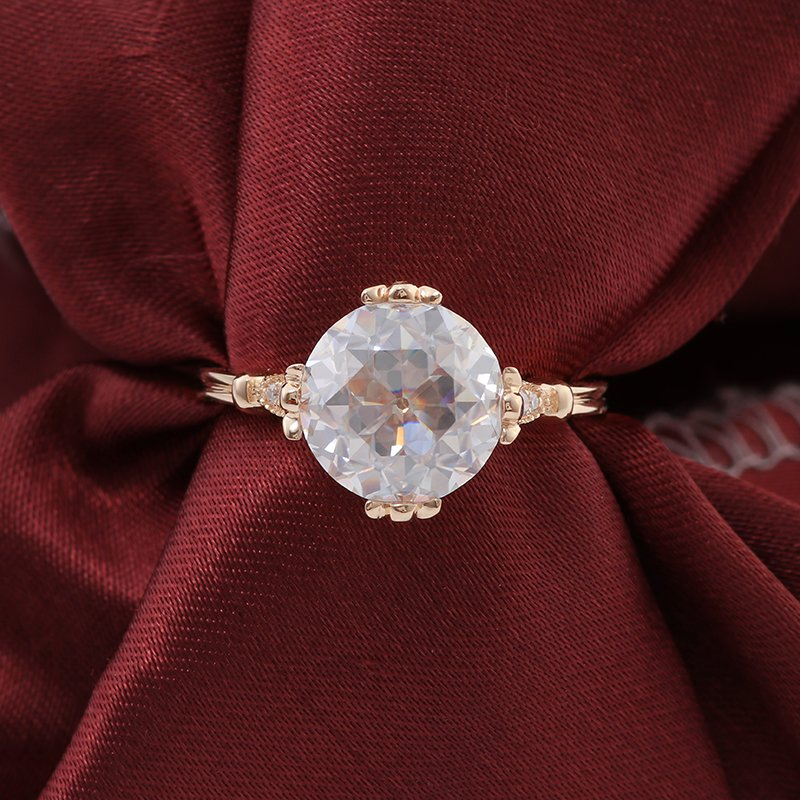Custom 4 Carat 10mm D Color Round Brilliant Cut Moissanite Ring Smart Napkin Ring Andring Box 14K Yellow Gold Ring Jewelry