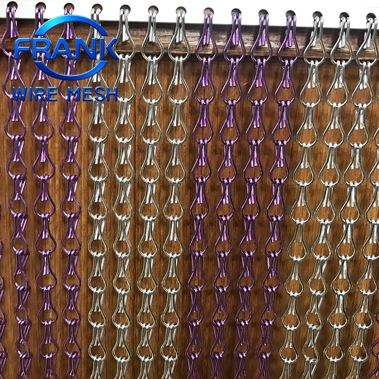 Colorful Aluminum Double Hooks Chain Link Fly Screen Metal Mesh Curtains for Background Wall Decoration