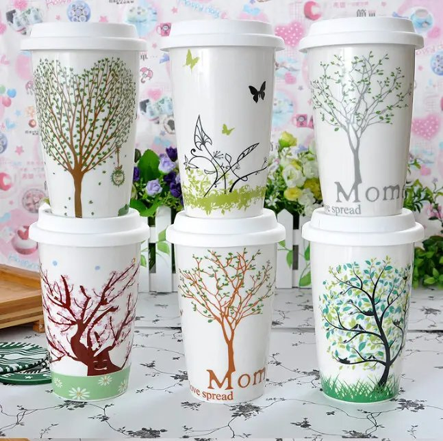 350ml Coffee Cup Ceramic Travel Mug Cup with Lid Custom Logo Coffee Mug