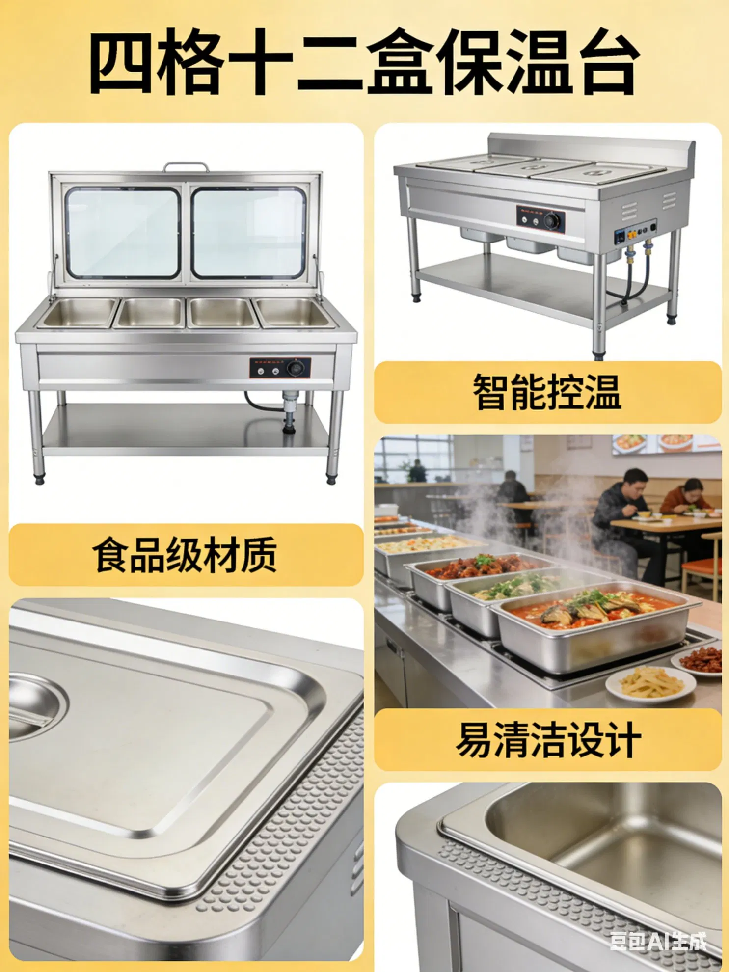 Four-Grid Twelve-Box Commercial Electric Heating and Insulation Table