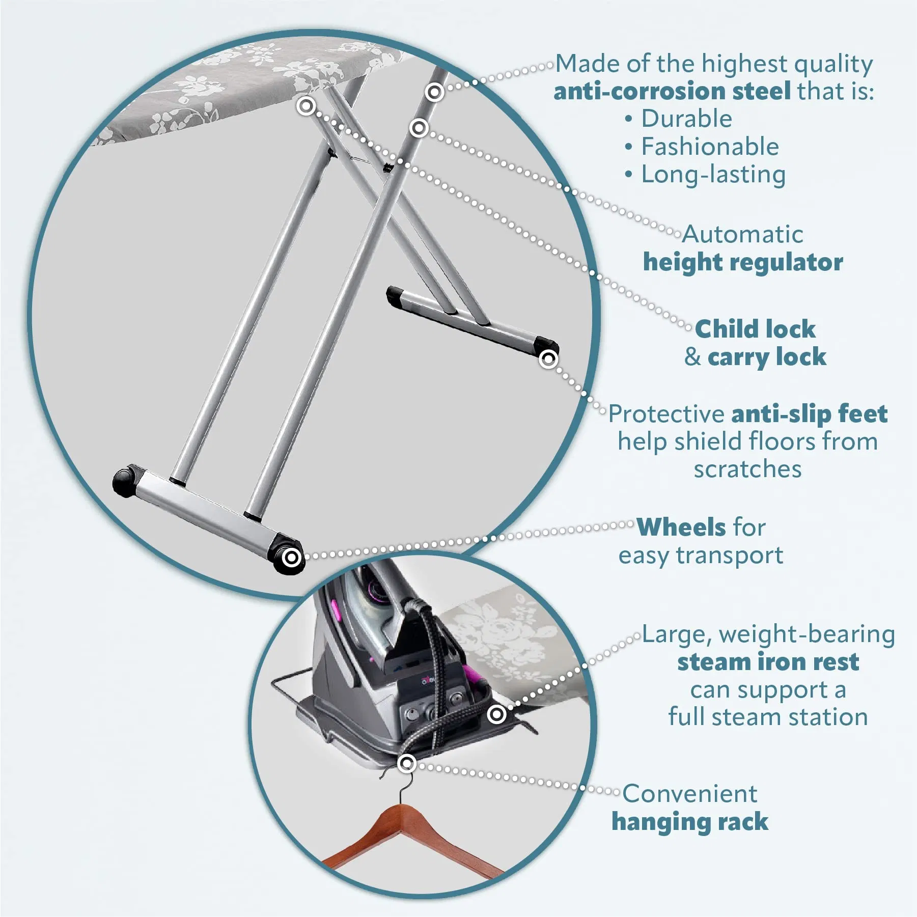 Luxury Ironing Board Extreme Stability Steam Iron Rest Adjustable Height Foldable