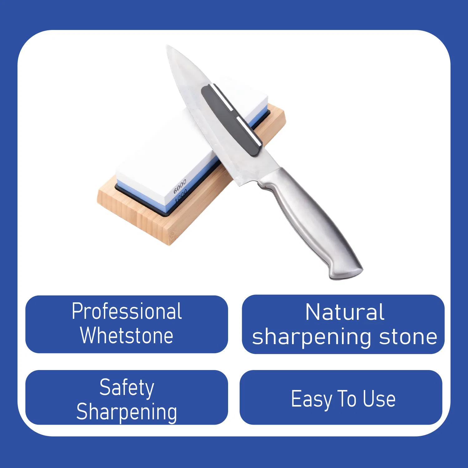 1000/6000 Grit Knife Sharpening Stone with Angle Guide Non-Slip Bamboo Base