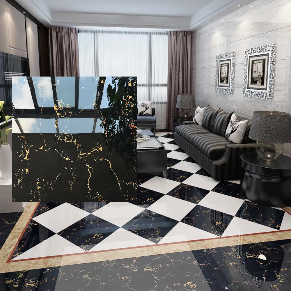 Black with God Interior Floor and Walldesign Polished Glazedporceain Marbe Tile Texture