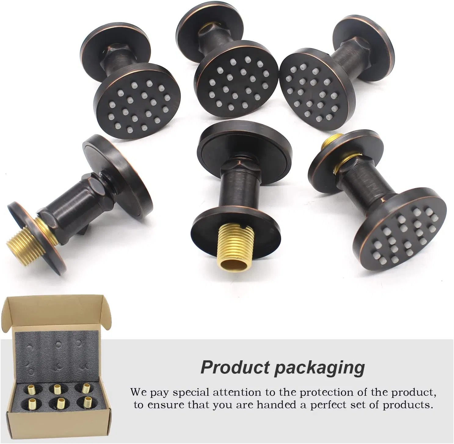 New Solid Brass Round Shower Body Spray Massage Nozzle Wall Jets, (Upgrade) Flow Can Be Controlled, Shower Head Can Swivel (6PCS, Oil Rubbed Bronze)