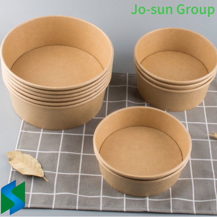 Jo-Sun Disposable Custom Printing Food Packing Box Container Salad Bowls Kraft Paper Bowl with Lid